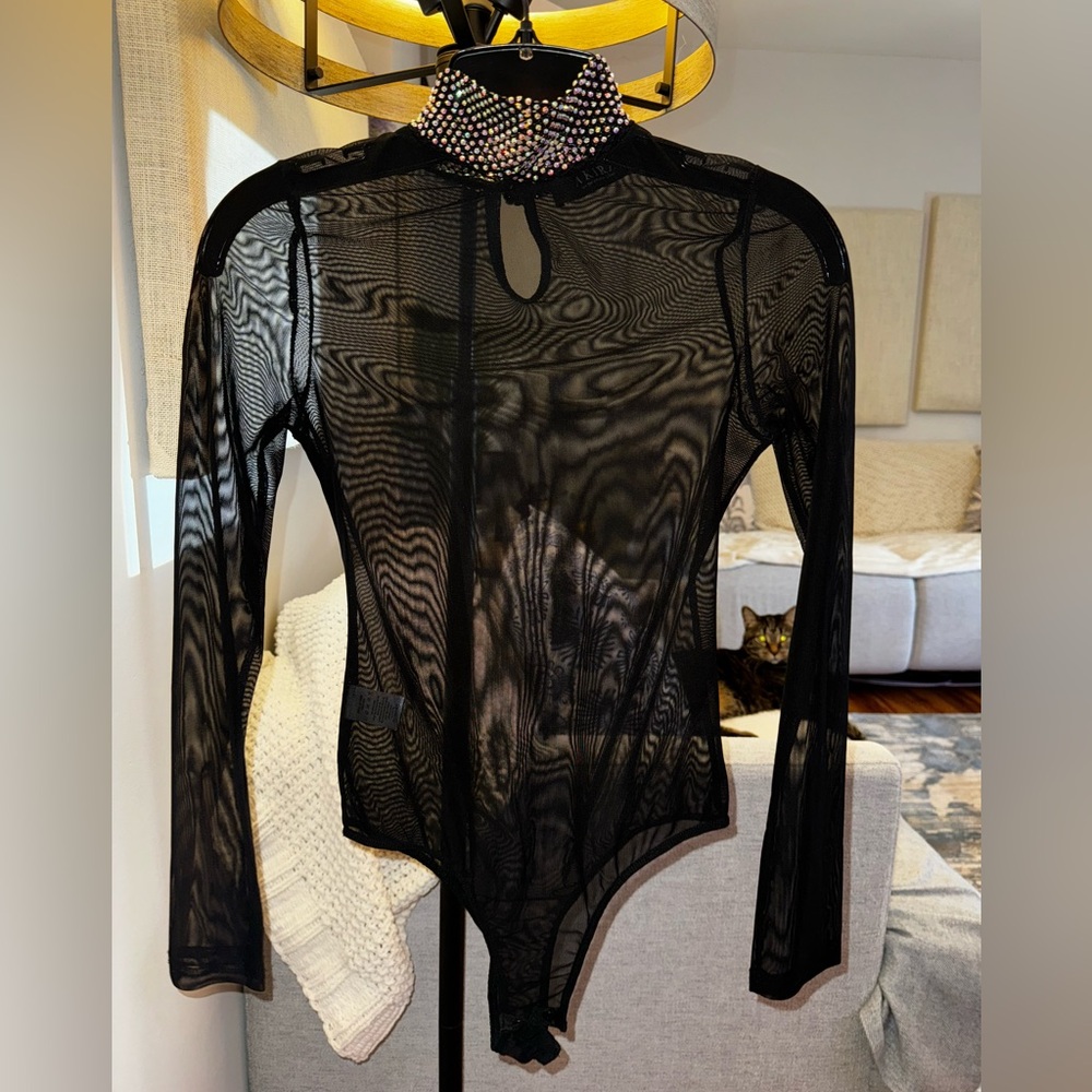 Mesh bodysuit  with rhinestone stones on the neck area